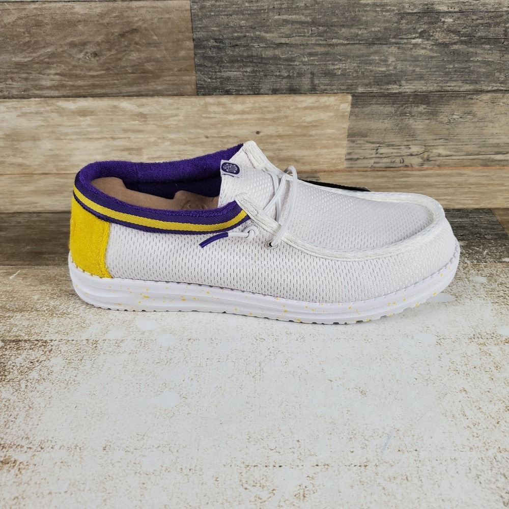 Hey Dude Wally Varsity Jersey Loafer Shoes Sz 9 White Yellow Mesh Round Toe